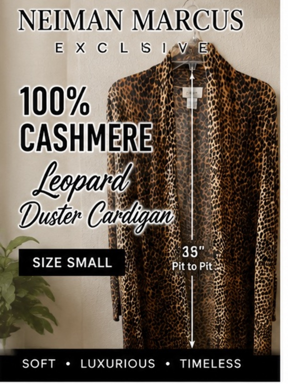 Neiman Marcus Exclusive 100% Cashmere Leopard Print Duster Cardigan Sz S